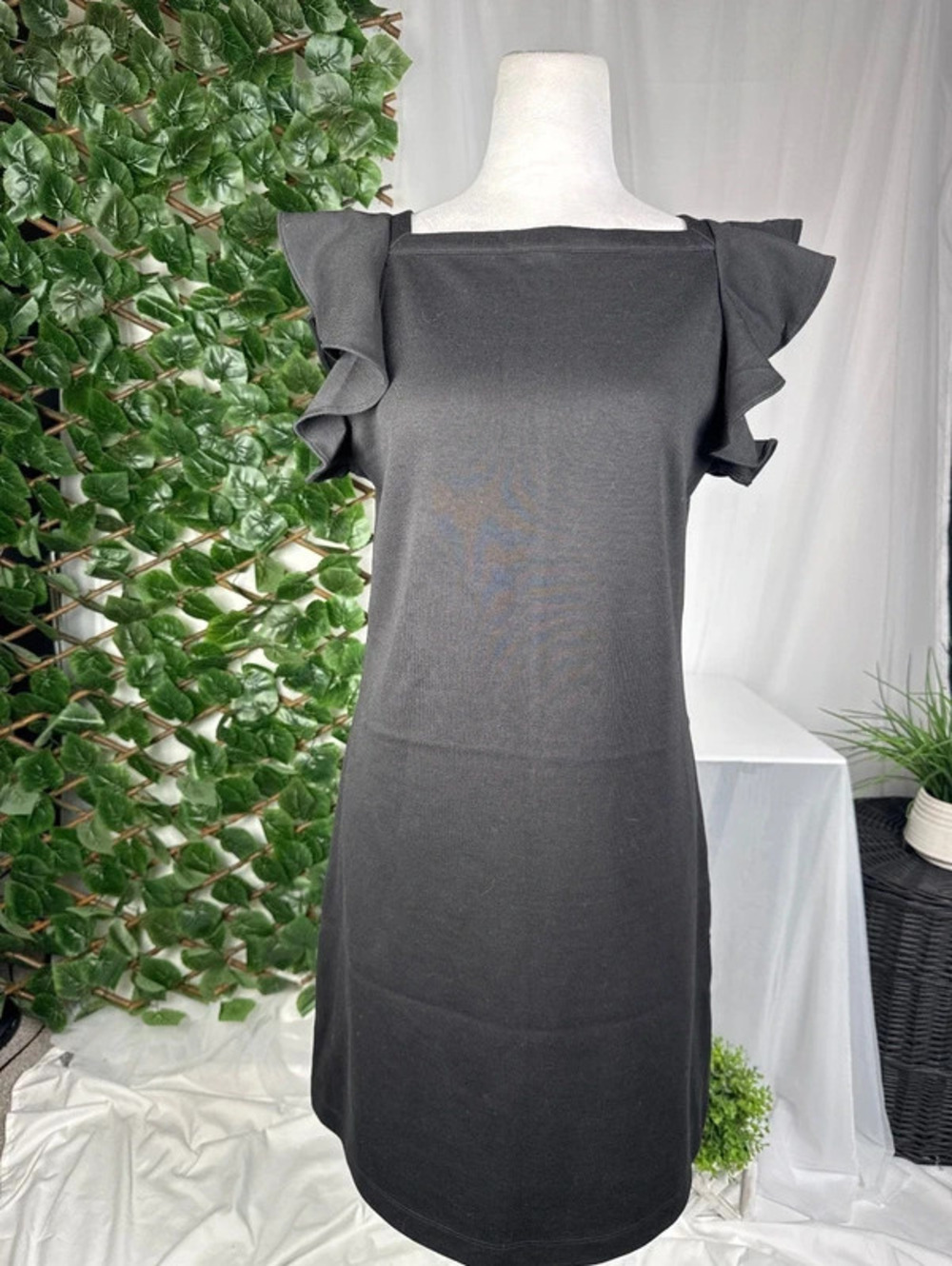 Free Assembly Black Ruffle Sleeve Sheath Dress Size M 8-10